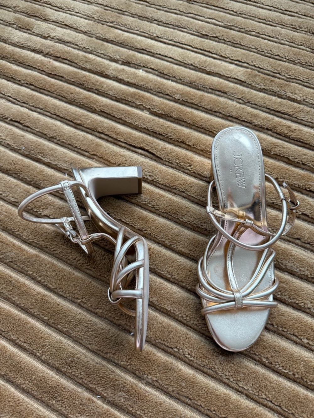 J. Crew Metallic Silver Strappy Block Heel Sandals